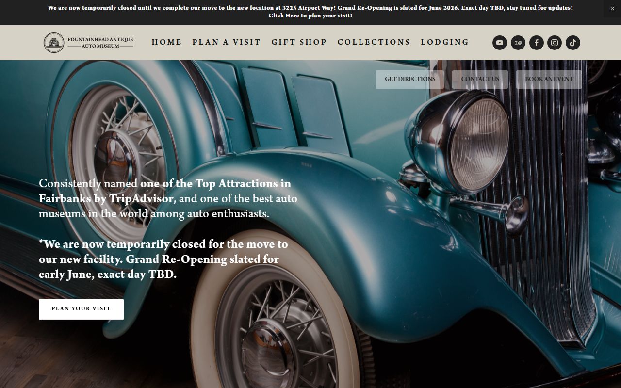 Fairbanks Fountainhead Antique Auto Museum exterior showing the museum building in Fairbanks Alaska