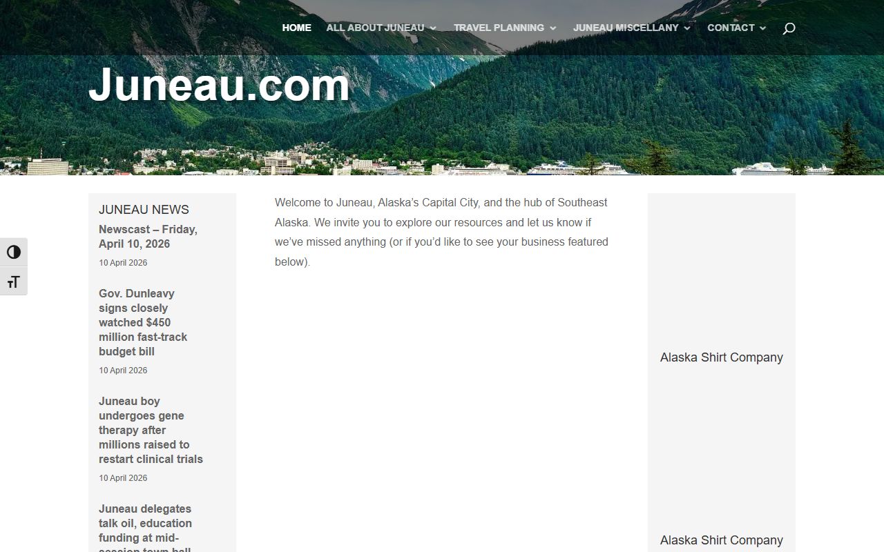 Juneau Alaska community website screenshot showing resources for Juneau genealogy research