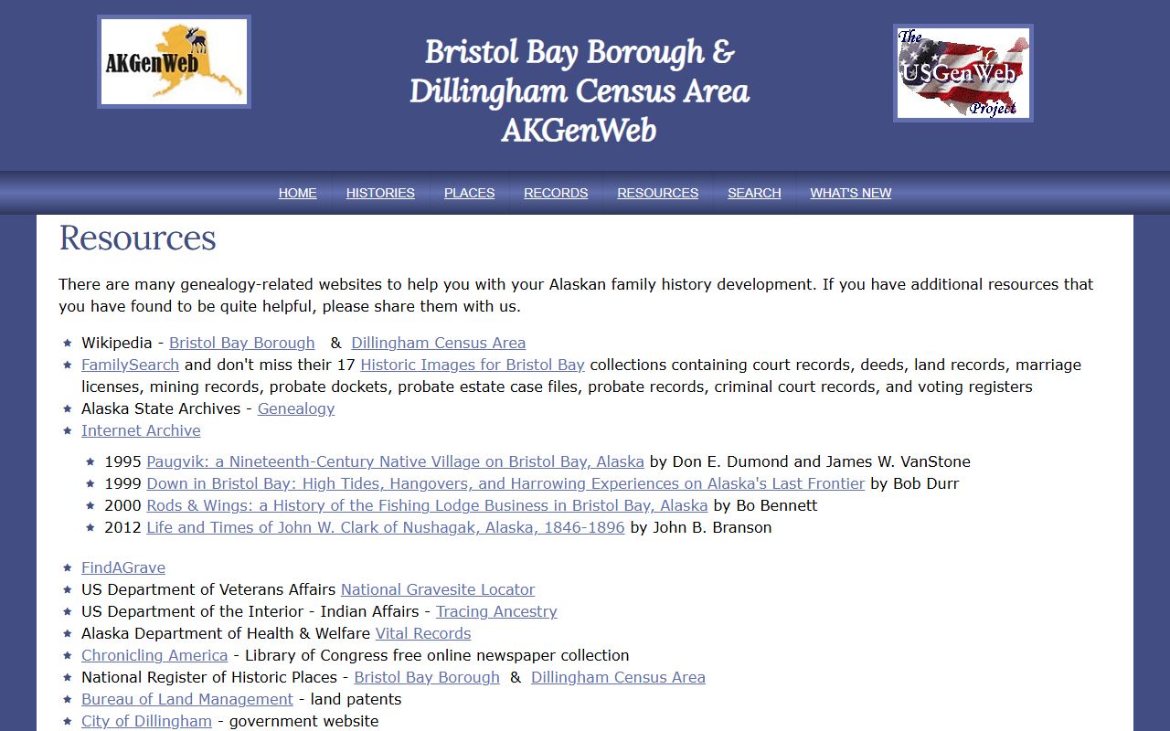 AKGenWeb Bristol Bay genealogy resources for Dillingham Census Area