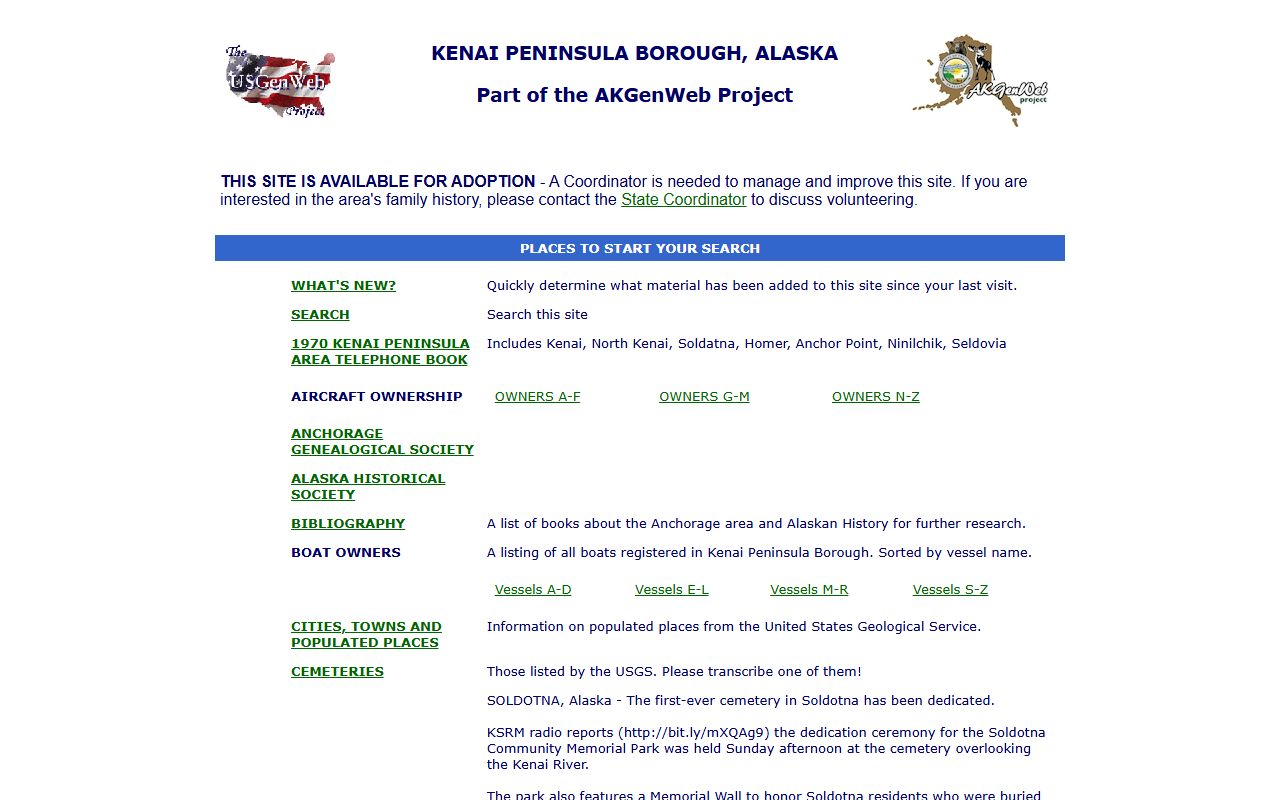 AKGenWeb Kenai Peninsula genealogy resources and record collections