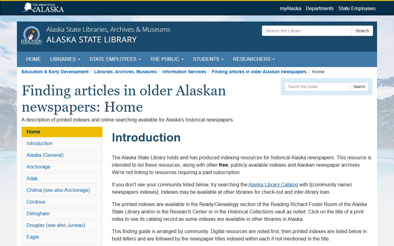 Alaska State Library newspaper indexes for historical genealogy research